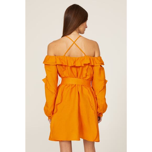 Marissa Webb Cold‎ Shoulder Dress Dress Orange Linen Blend Long Sleeve Sz 12 - Picture 4 of 15